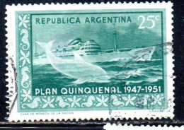 ARGENTINA 1951 CLOSE OF ARGENTINE FIVE YEARS PLAIN SHIP AND DOLPHIN 25c USED USADO OBLITERE' - Gebraucht