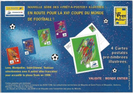 France 4 Cartes Postales PAP YT 3010/3 Football Lens, Montpellier, Saint Etienne, Toulouse Sous Blister - Overprinter Postcards (before 1995)