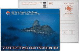 Brazil 1998 Postal Stationery Card 13th World Congress Of Cardiology Rio De Janeiro Sugar Loaf Mountain Unused Cat US$10 - Postal Stationery