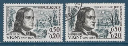 France 1963 - Variété - Y&T N° 1375 Alfred De Vigny 1 Exemplaire Gris Clair (neuf S/g) + 1 (oblit) Gris Foncé. - Used Stamps