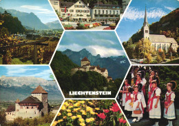 MULTIPLE VIEWS, ARCHITECTURE, FOLKLORE, COSTUMES, CASTLE, CHURCH, LIECHTENSTEIN, POSTCARD - Liechtenstein
