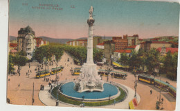 Marseille 13   Carte Circulée Timbrée  L'Avenue Du Prado  Tres Tres Animée' Et Statue Et Tramways - Castellane, Prado, Menpenti, Rouet