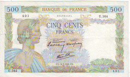 500 FRANCS LA PAIX - CU. 16.5. 1940 CU - U.164 - 401 - SUP 2ème Date - 500 F 1940-1944 ''La Paix''