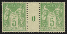 N°102 Paire Millésime 0, Sage 5c Vert-jaune (N Sous B), Neuf ** - TB - 1898-1900 Sage (Type III)