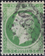 FRANCE - Yv.20 5c Vert Empire Dentelé - Oblitéré TB (GC Indistinct) - Dentelure Horizontale Massicotée - 1862 Napoleone III