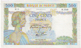 500 FRANCS LA PAIX - DD. 5.12. 1940 DD - R. 1540 - 911 - SUP - 500 F 1940-1944 ''La Paix''