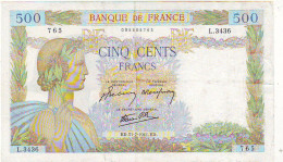 500 Francs LA PAIX Du 31 JUILLET 1941 - état 8 / 10 - 500 F 1940-1944 ''La Paix''