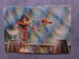 LENTICULAR  Postcard -  Animal Trainer With Fish - Old Fairy Tale. STEREO 3D Circus - Cartes Stéréoscopiques