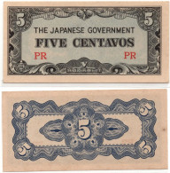 Japan Government Occupation JIM Philippines 5 Centavos WWII ND 1942 P-103 AUNC-UNC - Giappone