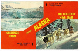 Greetings From ALASKA, The Beautiful 49t State; Glacier Bay Boat And Icebergs, Arctic Travel By Dog Sled, Envoi 1970 - Other & Unclassified