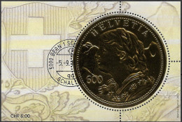 2013 Schweiz   Mi. Bl. 53 FD-used  20-Franken-Goldmünze (Vorderseite), Genannt Das Goldvreneli - Usati