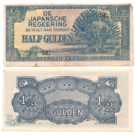 Japan Government Occupation JIM Indonesia Netherlands Indies 1/2 Gulden WWII  VF P-122 - Japón