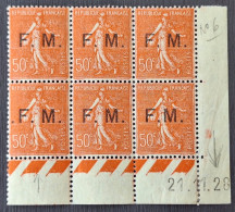 France 1929 FM6 En Bloc De 6  Cd **TB Cote +240€ Signé CALVES - Militaire Zegels