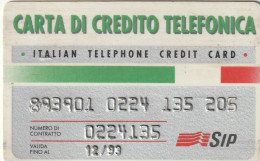 CARTA DI CREDITO TELEFONICA SIP 12/93  (CZ92 - Usi Speciali