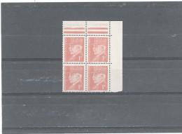 VARIÉTÉS -N°514 N** BLOC DE 4  PETAIN -1 F ROUGE -PAPIER MINCE ( Cérès 514 C ) - Neufs