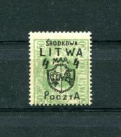 Central Lithuania 1920 Mi. 8, SC 17, Overprint Variety Abart MH* - Litauen