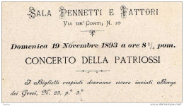 1893 BIGLIETTO D'INGRESSO  SALA PENNETTI  E FATTORI CONCERTO DELLA PATRIOSSI FIRENZE - Tickets D'entrée