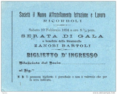 1894  BIGLIETTO D'INGRESSO   PER LA SERATA DELL'ARTISTA ZANOBI BARTOLI - Tickets D'entrée