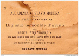 1898 BIGLIETTO D'INGRESSO  ACCADEMIA GUSTAVO MODENA TEATRO GOLDONI - Tickets D'entrée