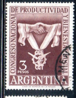 ARGENTINA 1955 NATIONAL PRODUCTIVITY AND SOCIAL WELFARE CONGRESS MEDAL CLASPED HANDS  3p USED USADO OBLITERE' - Usati