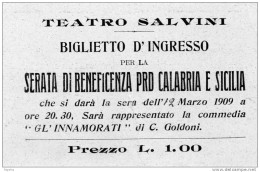 1909 BIGLIETTO D'INGRESSO TEATRO SALVINI  SERATA BENEFICENZA - Tickets D'entrée