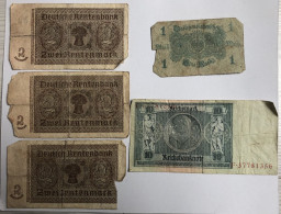 5 Billets De Collection Allemagne 1, 2 Et 10 Rentenmark Années 30 - Ohne Zuordnung