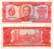 Uruguay 100 Pesos ND 1967 Serie A P-47 UNC Foxing - Uruguay