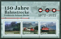 2022 150 Jahre Bahnstrecke Feldkirch Schaan Buchs Mi Block 138 ANK Bl 136a RAR** - Ungebraucht