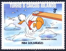 886 Turks Caicos Los Angeles Diving Swimming Plongeon Natation Nage Plongee Diver MNH ** Neuf SC (TUK-78c) - Ete 1984: Los Angeles