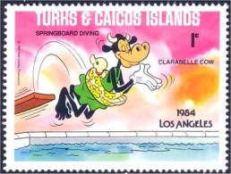 886 Turks Caicos Disney Los Angeles Clarabelle Diving Swimming Plongeon Natation Plongee Diver MNH ** Neuf SC (TUK-75b) - Disney