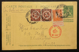 Carte Postale Type Pellens 5c Affr. OBP 108+109 (x2) Obl. ARMY BASE POST OFFICE - 1912 Pellens