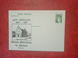 1981 ENTIER SELESTAT AMICALE PHILATELIQUE SELESTAT - Bijgewerkte Postkaarten  (voor 1995)