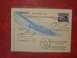 LUXEMBOURG PREMIER VOL LUXEMBOURG PARIS - Storia Postale