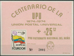 Ecuador 1974 100 Jahre Weltpostverein UPU Block 67 Postfrisch (C94103) S.Hinweis - Ecuador