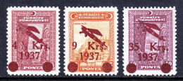TURKEY — SCOTT C6-C8 — 1937 AIRMAIL SURCHARGE SET — MH — SCV $55 - Poste Aérienne