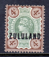 ZULULAND — SCOTT 6 — 1888 4d QV OVERPRINT — MH — SCV $60 - Zoulouland (1888-1902)