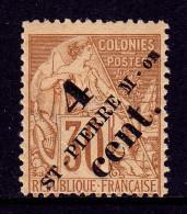 ST. PIERRE & MIQUELON — SCOTT 44 — 1891 4c ON 30c SURCHARGE — MH — SCV $32 - Unused Stamps