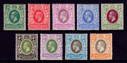 SOMALILAND — SCOTT 64/72 — 1921 KGV ISSUE, CA CROWN & SCRIPT WMK. — MH — SCV $35 - Somaliland (Protectoraat ...-1959)