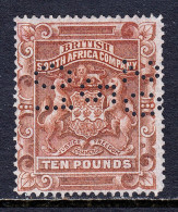 RHODESIA — SCOTT 19 — 1890 £10 ARMS HIGH VALUE — USED — FISCAL CANCEL — SCV $75 - Nordrhodesien (...-1963)