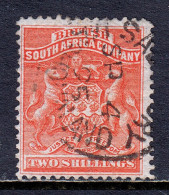 RHODESIA — SCOTT 10 — 1890 2/- VERMILION ARMS — USED — SCV $38 - Northern Rhodesia (...-1963)