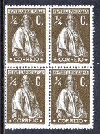 PORTUGAL — SCOTT 207 — 1912 ¼c CERES P15X14, CHALKY PAPER — BLK/4 — MH — SCV $32 - Unused Stamps