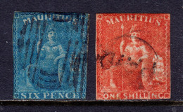 MAURITIUS — SCOTT 18-19 — 1859 BRITANNIA ISSUE — USED — SCV $120 - Mauricio (...-1967)