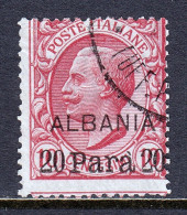 ITALY (OFFICES IN ALBANIA) — SCOTT 5 — 1907 20pa ON 10c SURCH. — USED — SCV $27 - Albanie
