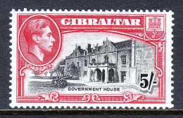 GIBRALTAR — SCOTT 116b —1942 5/- KGVI PICTORIAL ISSUE, P13½ — MH — SCV $35 - Gibraltar