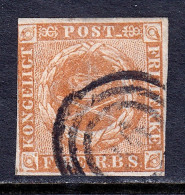 DENMARK — SCOTT 2b — 1851 4rs YELLOW BROWN — USED — SCV $55 - Usati