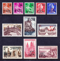 FRANCE (REUNION) — SCOTT 324/33 — 1957-58 SURCHARGE ISSUES — MNH — SCV $27 - Ongebruikt