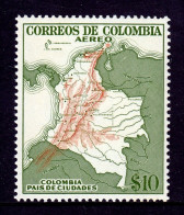 COLOMBIA — SCOTT C253 — 1954 10p MAP OF COLOMBIA AIRMAIL — MNH — SCV $20 - Colombia