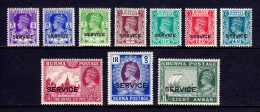 BURMA — SCOTT O15/O24 — 1939 KGVI OFFICIAL ISSUE, 10 VALUES — MNH — SCV $99 - Birmania (...-1947)