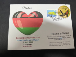 2-4-2024 (4 Y 43) COVID-19 4th Anniversary - Malawi - 2 April 2024 (with Malawi Football  Round Shape Flag Stamp) - Disease