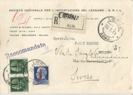 Fascetti L.1,25 + C.25coppia Cartolina Raccomandata Lierna 30mag1944 X Milano FFW Seveso Diverse Varietà Impronta - Poststempel